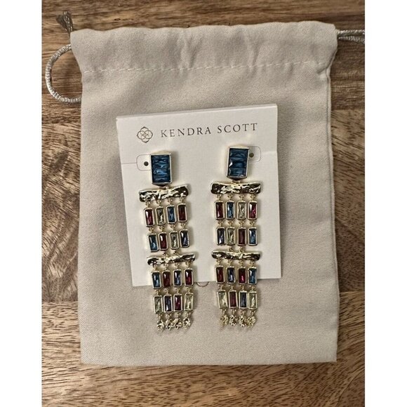 Kendra‎ Scott Jack Statement Earrings In Gold MultiColor Jeweltone Crystal Drop